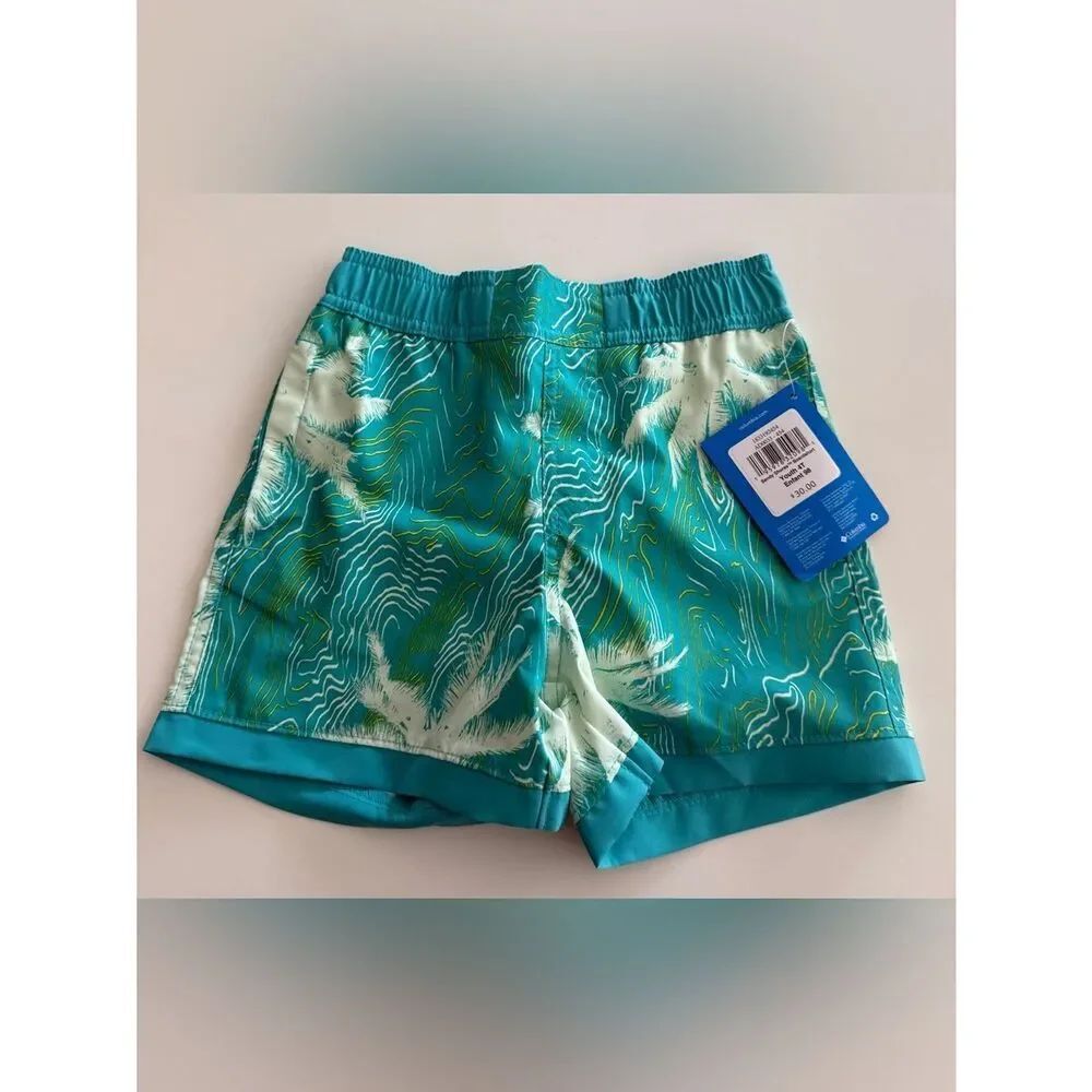 Columbia Toddler Boys Sandy Shores Boardshort, Turquoise Palm Print, 4T, NWT
